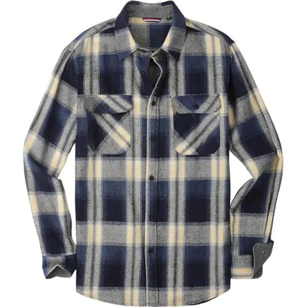 Men's Flannel Shirt Long Sleeve Regular Fit Button Down Casual Plaid Shirt